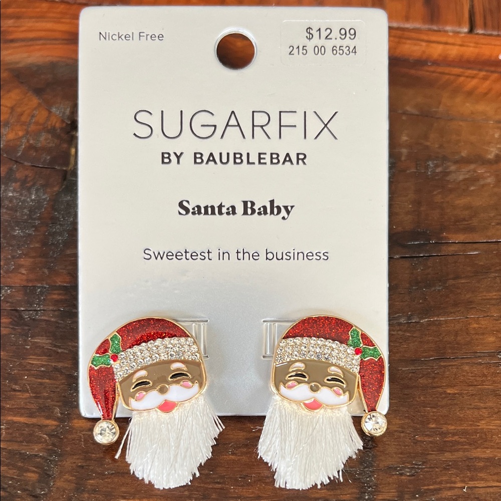 BaubleBar Festive Santa Earrings - Red, White, Gold